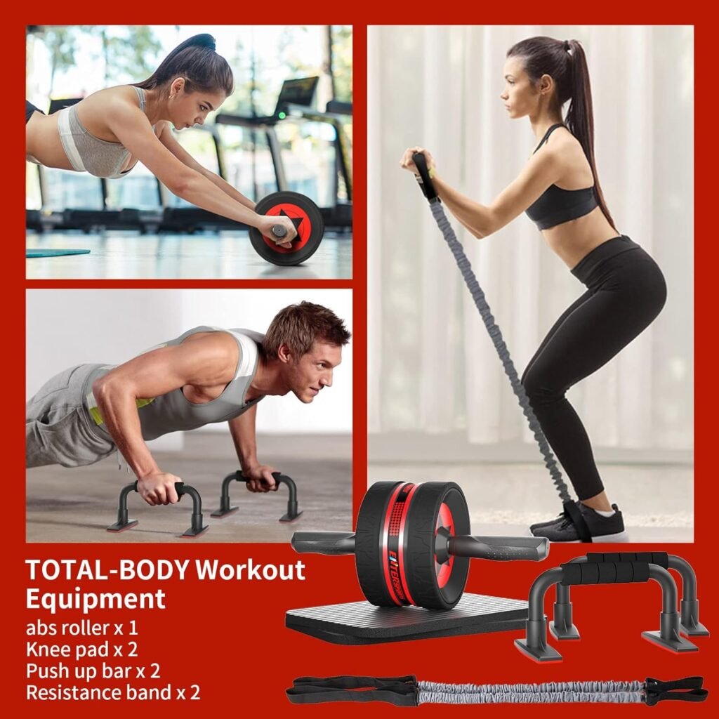 EnterSports Ab Rollers Wheel Kit, Exercise Wheel Core Strength Training Abdominal Roller Set with Push Up Bars, Resistance Bands, Knee Mat Home Gym Fitness Equipment for Abs Workout