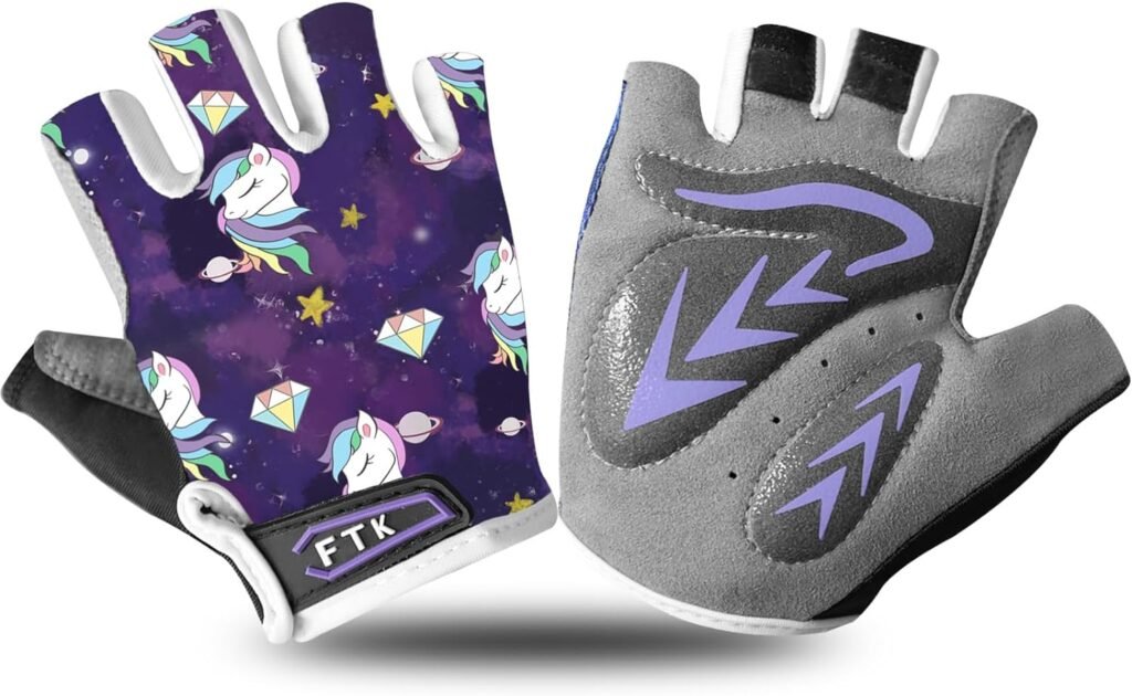 FIGNER Ten Kids Junior Cycling Gloves Outdoor Sport Road Mountain Bike, Fit Boy Girl Youth Age 2-10, Gel Padding Bicycle Half Finger Pair