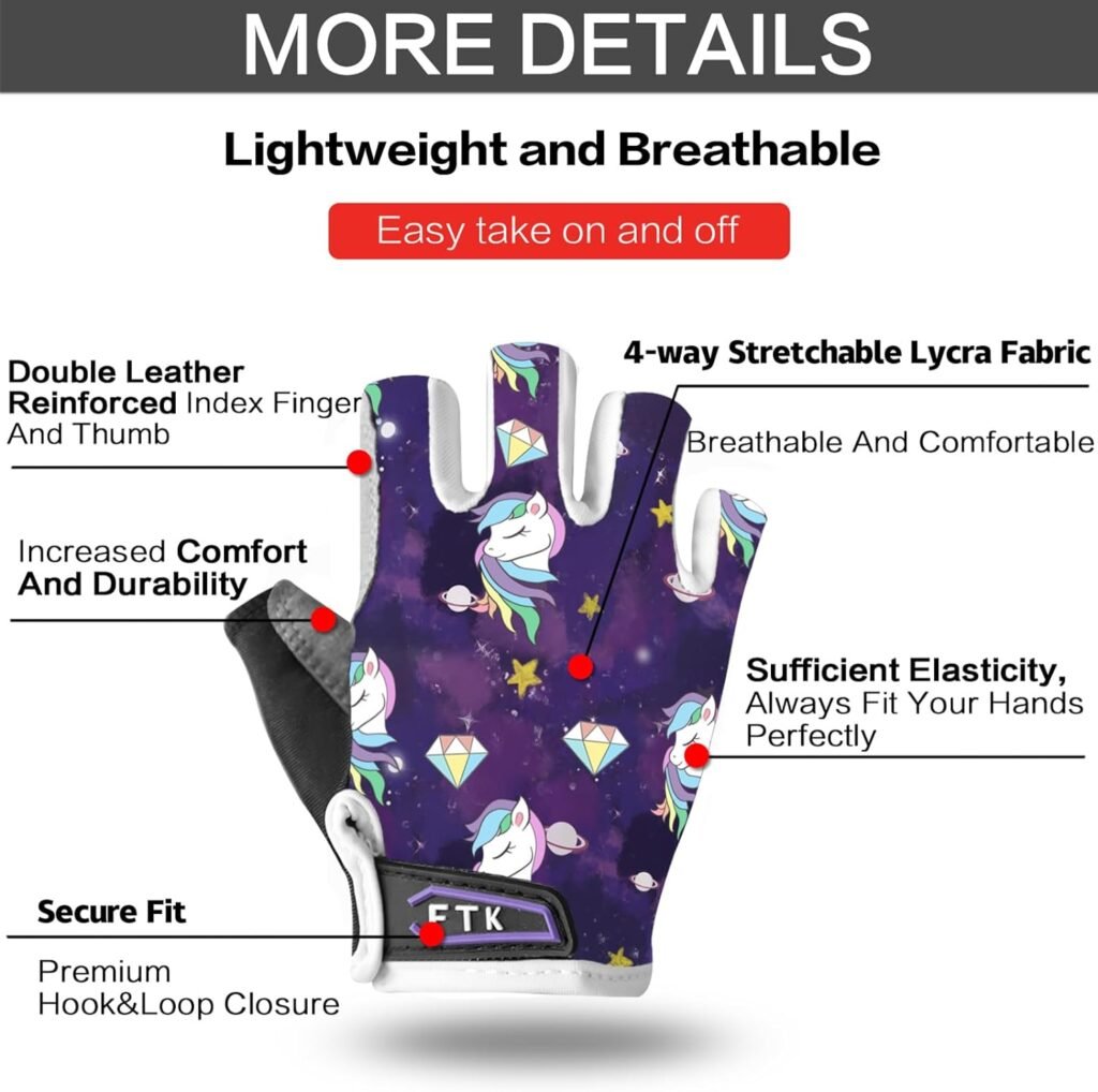 FIGNER Ten Kids Junior Cycling Gloves Outdoor Sport Road Mountain Bike, Fit Boy Girl Youth Age 2-10, Gel Padding Bicycle Half Finger Pair