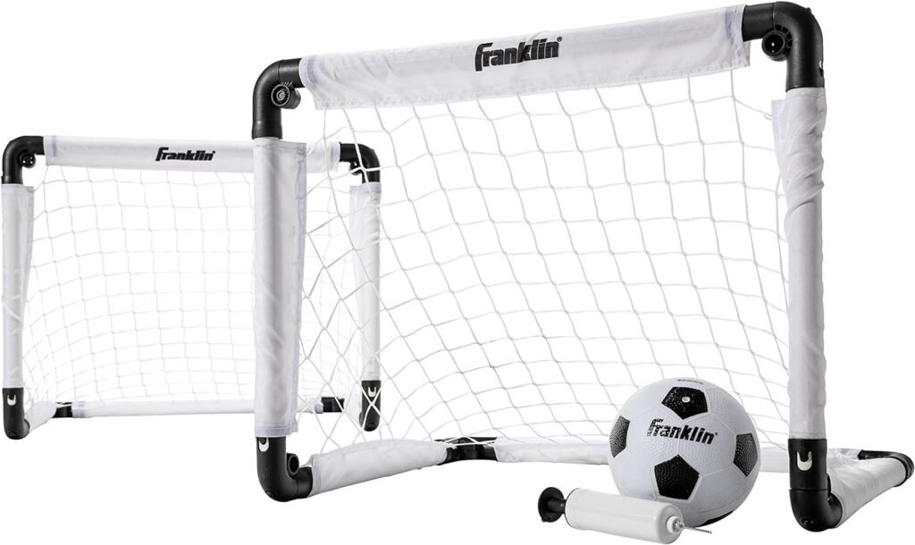 Franklin Sports Kids Mini Soccer Goal Set - Backyard/Indoor Mini Net and Ball with Pump - 22 x 17 Goal Size, White/Black