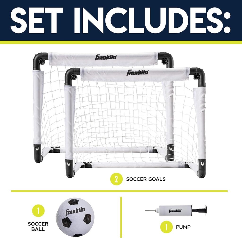 Franklin Sports Kids Mini Soccer Goal Set - Backyard/Indoor Mini Net and Ball with Pump - 22 x 17 Goal Size, White/Black