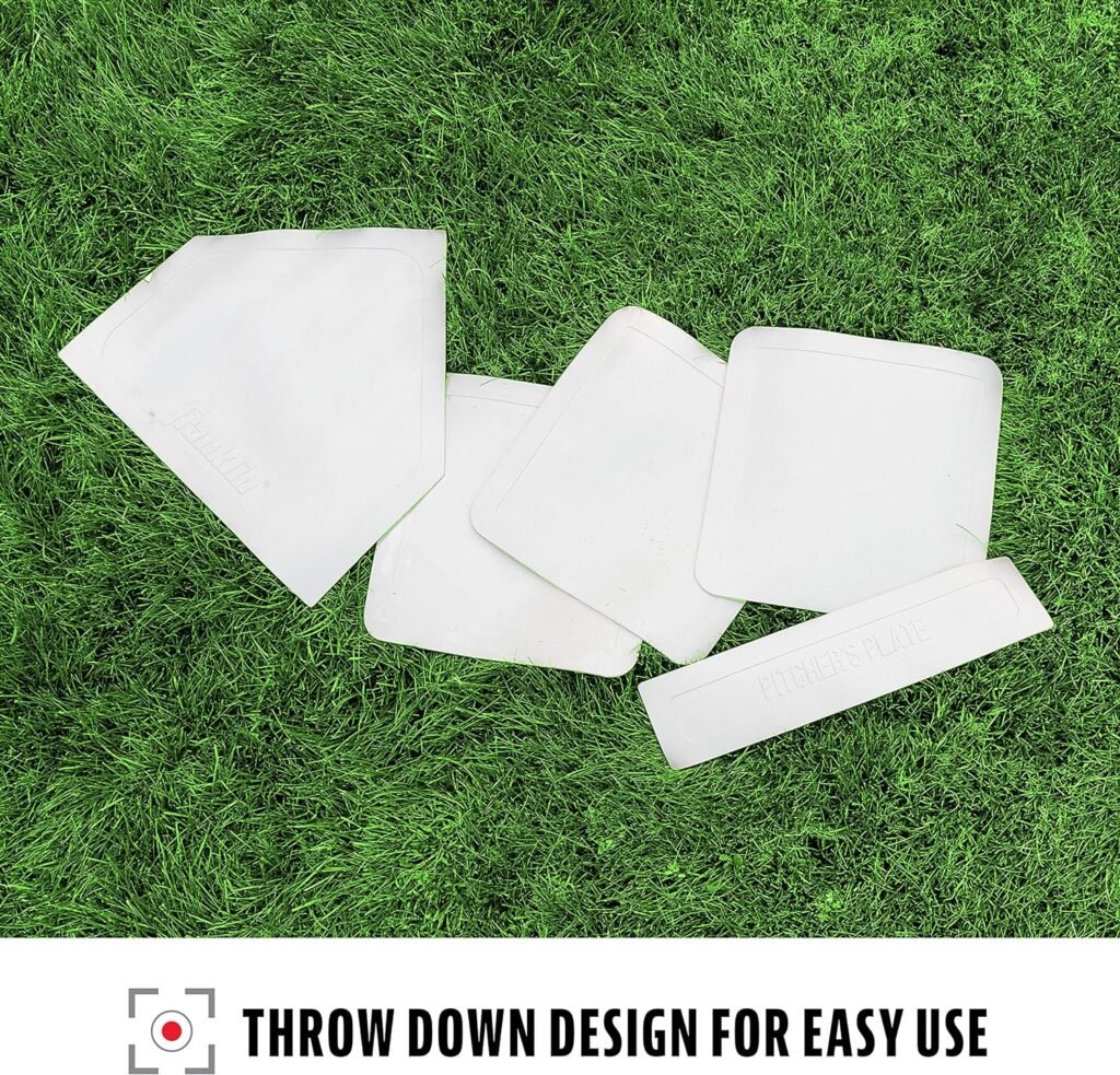 Franklin Sports Thrown Down Baseball Bases with Home Plate and Pitchers Rubber - Backyard Kids Rubber Base Set Perfect for Baseball, Teeball, + Kickball