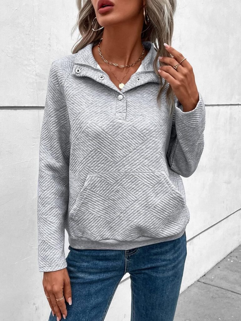 GORGLITTER Womens Half Button Sweatshirt Long Sleeve Knitted Pullover Tops