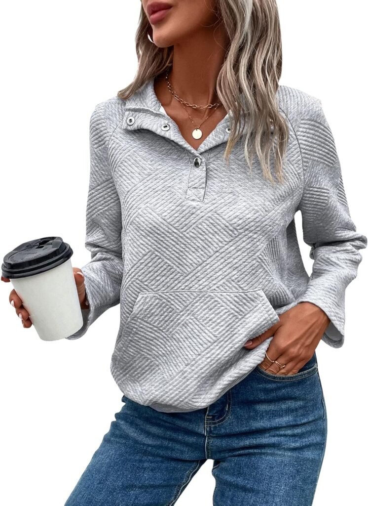 GORGLITTER Womens Half Button Sweatshirt Long Sleeve Knitted Pullover Tops