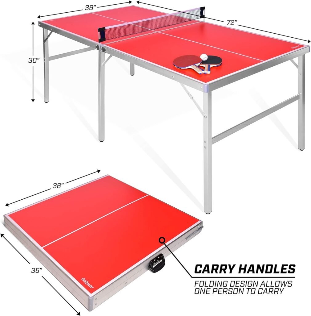 GoSports Mid-Size Table Tennis Game Set - Indoor/Outdoor Portable Table Tennis Game with Net, 2 Table Tennis Paddles and 4 Balls