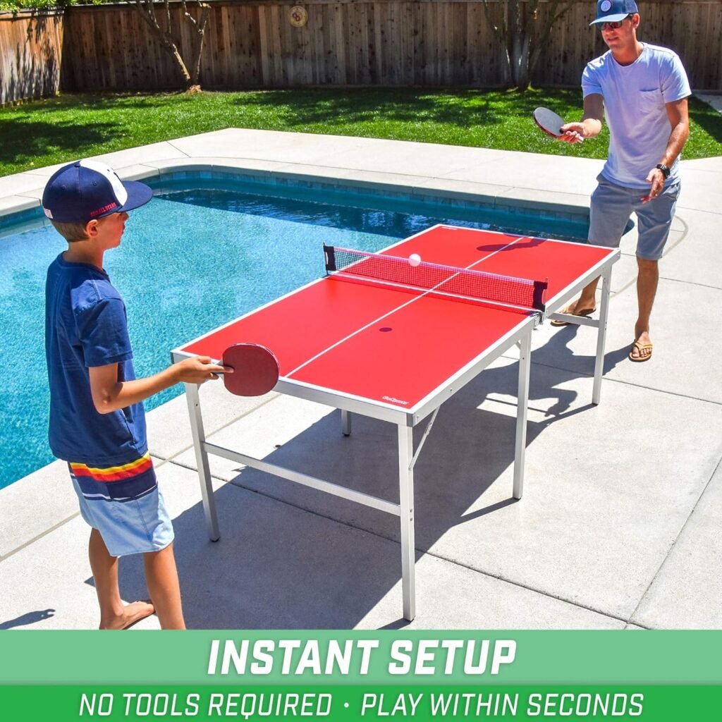 GoSports Mid-Size Table Tennis Game Set - Indoor/Outdoor Portable Table Tennis Game with Net, 2 Table Tennis Paddles and 4 Balls