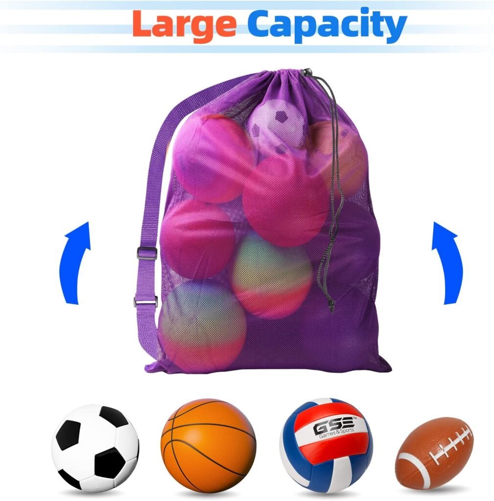 GSE Mesh Sports Ball Bag for Kids  Adults. Mesh Sports Equipment Bag for Sports Balls, Beach, Travel, Gym, Swimming, Camping Gear, Laundry (Drawstring Bag, Backpack Available)