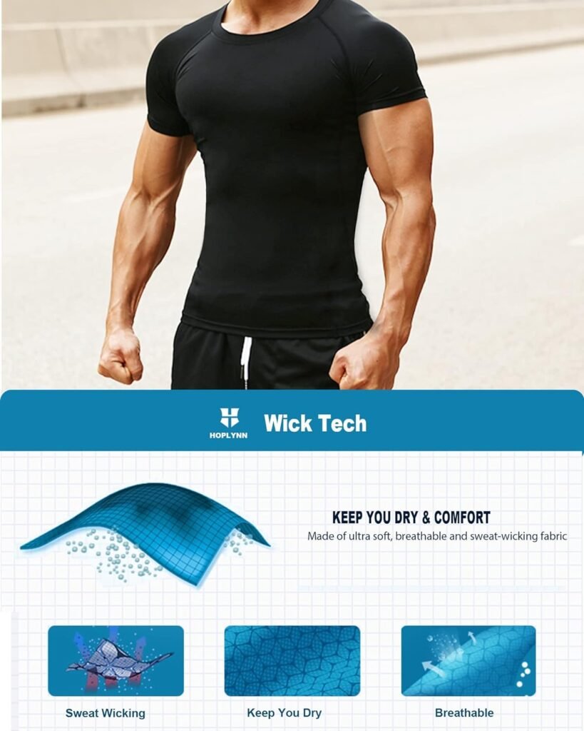 HOPLYNN 4/5 Pack Workout Compression Shirts Men Long/Short Sleeve Rash Guard Athletic Undershirt Gear T Shirt for Sports