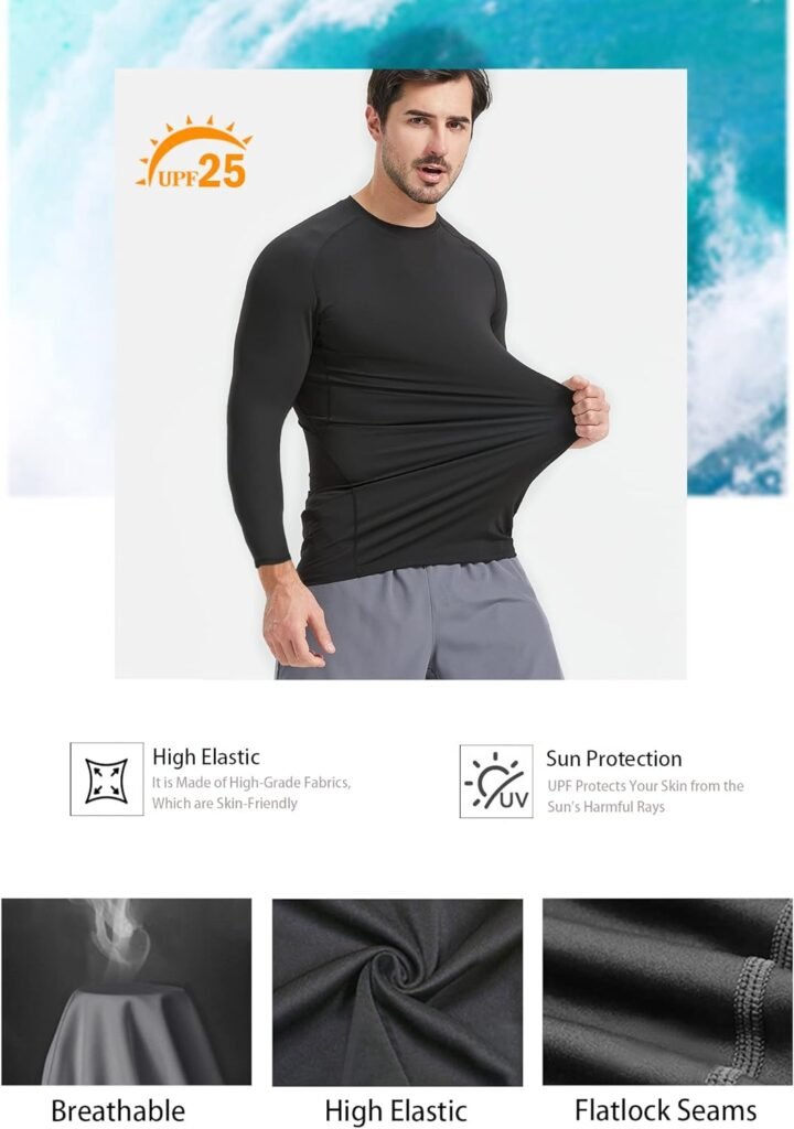 HOPLYNN 4/5 Pack Workout Compression Shirts Men Long/Short Sleeve Rash Guard Athletic Undershirt Gear T Shirt for Sports