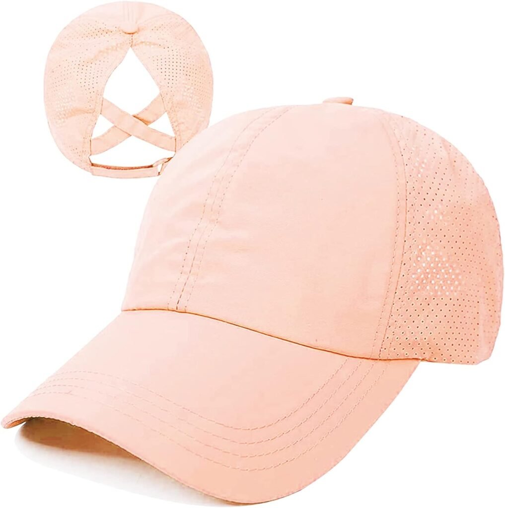 Koreshion Womens Criss Cross Ponytail Baseball Cap Adjustable High Messy Bun Ponycap Quick Drying Mesh Hats