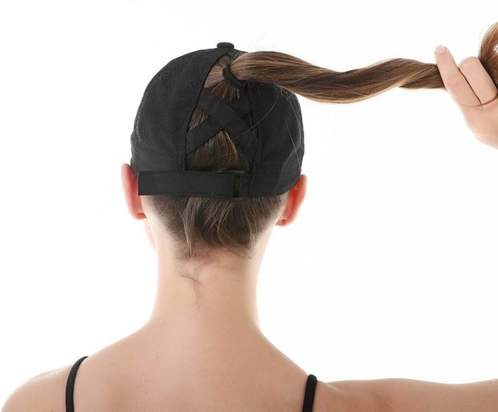 Koreshion Womens Criss Cross Ponytail Baseball Cap Adjustable High Messy Bun Ponycap Quick Drying Mesh Hats