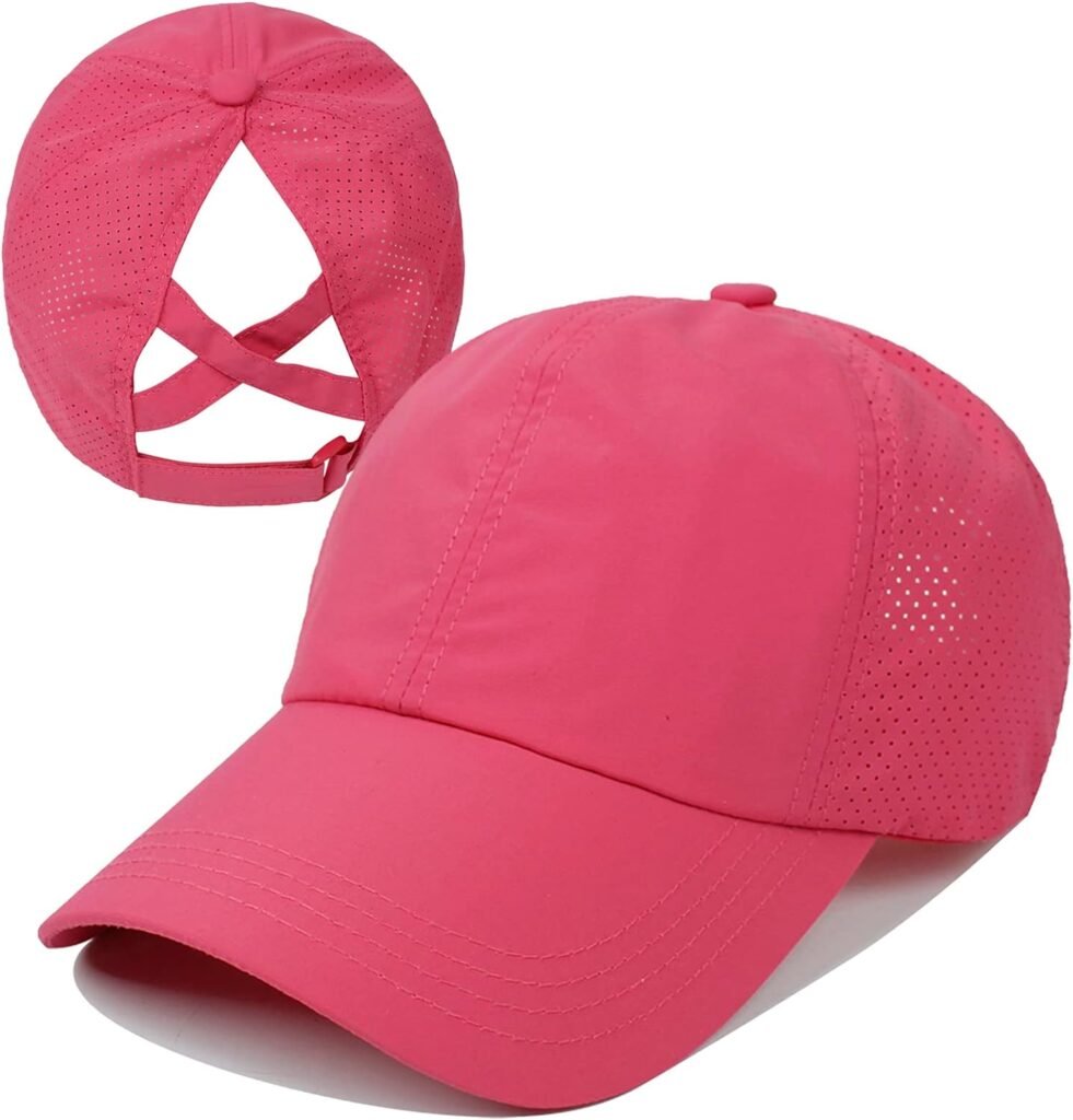 Koreshion Womens Criss Cross Ponytail Baseball Cap Adjustable High Messy Bun Ponycap Quick Drying Mesh Hats