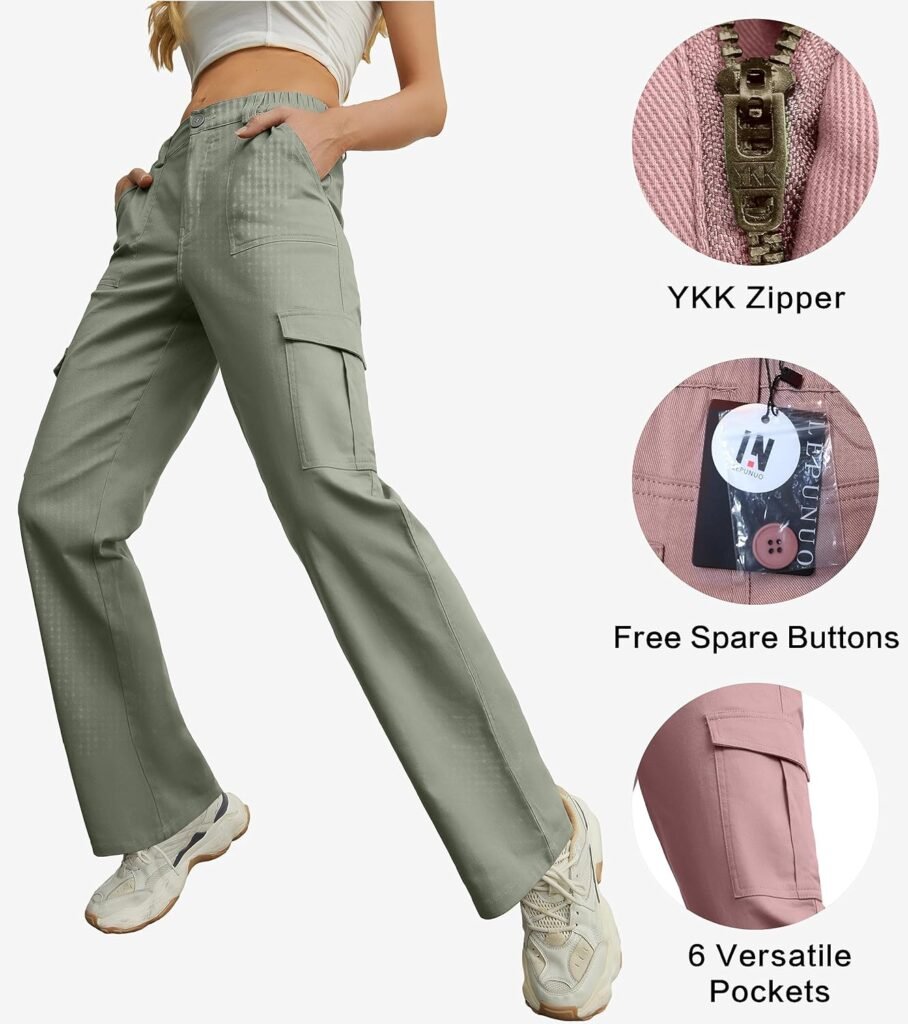 Lepunuo Cargo Pants for Women High Waisted Casual Pants Baggy Stretchy Wide Leg Y2K Streetwear with 6 Pockets