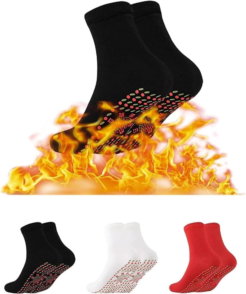 Lopunny 3 Pair Self-Heating Socks for Men Women, Unisex Therapy Magnetic Socks Washable Anti-Freezing Self Heating Socks Insulated Cold Weather for Outdoor Sport Hunting Camping Hiking (3Color)