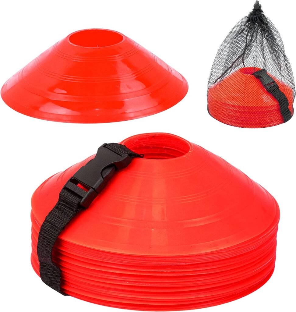 MMOutlets Soccer Cones for Drills with Mesh Bag  Strap-Flexible, Heavy-Duty Sports Cones for Soccer Practice, Basketball, Fitness Training- Agility Cone Sports for Indoor  Outdoor Games