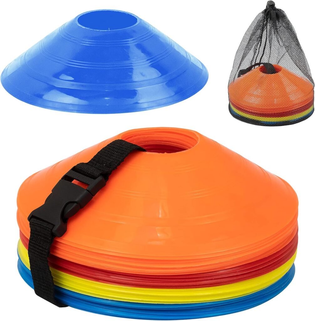 MMOutlets Soccer Cones for Drills with Mesh Bag  Strap-Flexible, Heavy-Duty Sports Cones for Soccer Practice, Basketball, Fitness Training- Agility Cone Sports for Indoor  Outdoor Games
