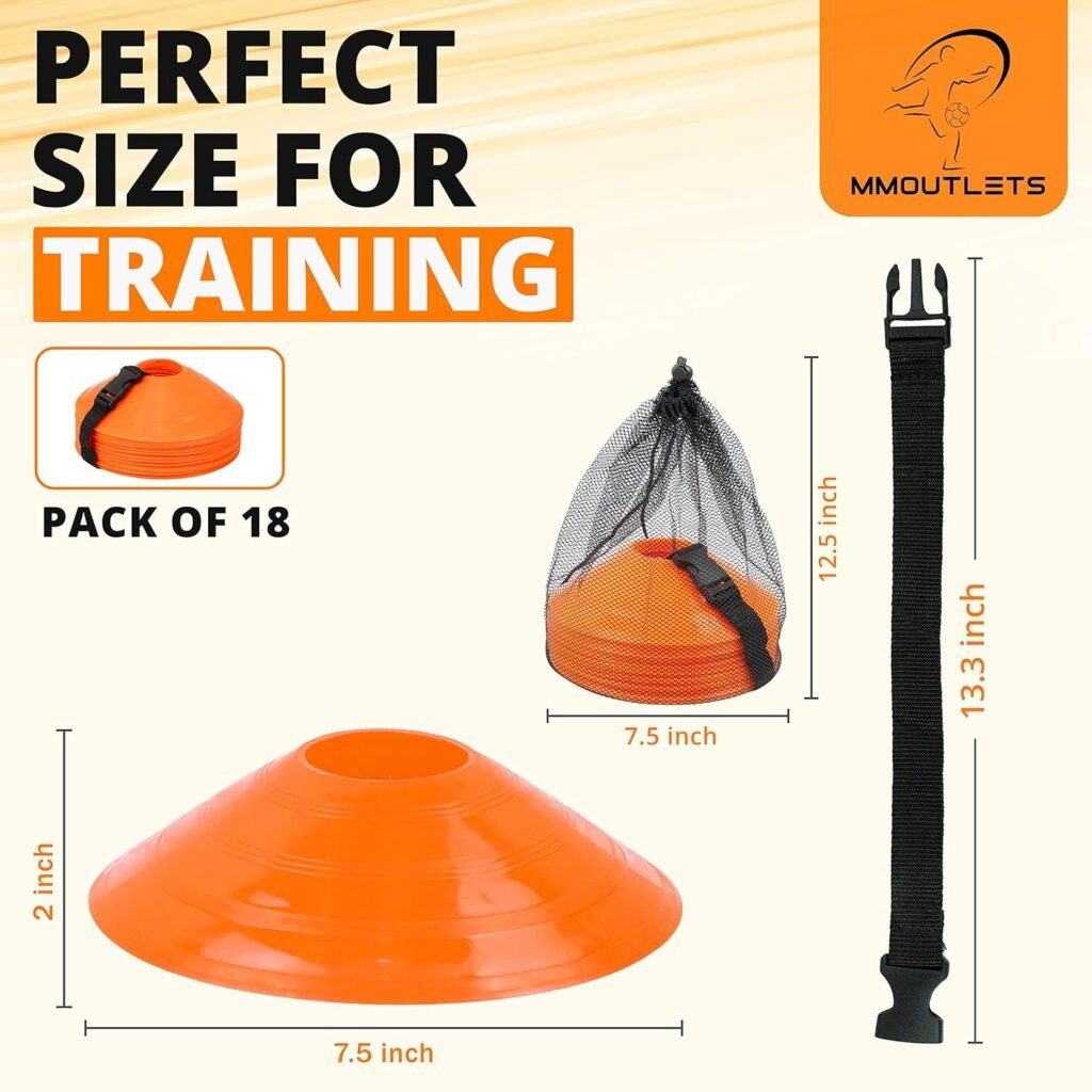 MMOutlets Soccer Cones for Drills with Mesh Bag  Strap-Flexible, Heavy-Duty Sports Cones for Soccer Practice, Basketball, Fitness Training- Agility Cone Sports for Indoor  Outdoor Games