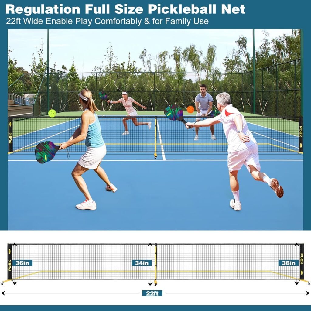 Portable Pickleball Net with Wheels Driveway Pickleball Nets Outdoor Regulation Size 22ft Pickle Ball Nets with Court Lines Durable Metal Frame PE Knited Net for Home Backyard by Choiana