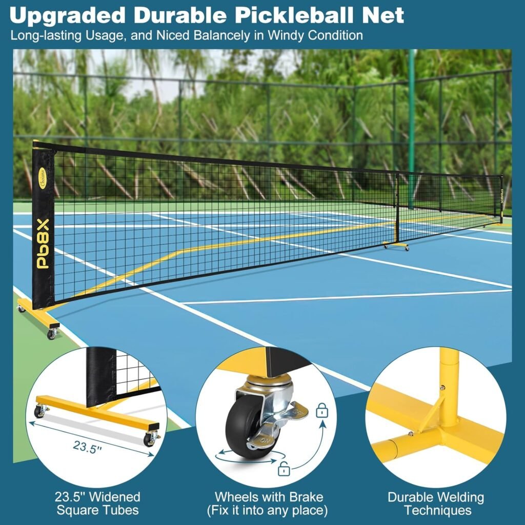 Portable Pickleball Net with Wheels Driveway Pickleball Nets Outdoor Regulation Size 22ft Pickle Ball Nets with Court Lines Durable Metal Frame PE Knited Net for Home Backyard by Choiana