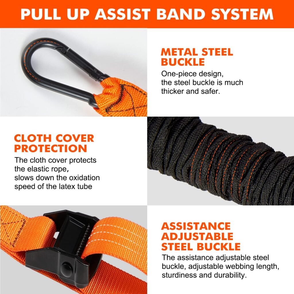 Pull Up Assistance Bands, Heavy Duty Resistance Band for Pull Up Assist, Adjustable Weight/Size with Fabric Feet/Knee Rest, Bands for Pull Up Assist for Strength Training, Patented Pull Up Assist Band