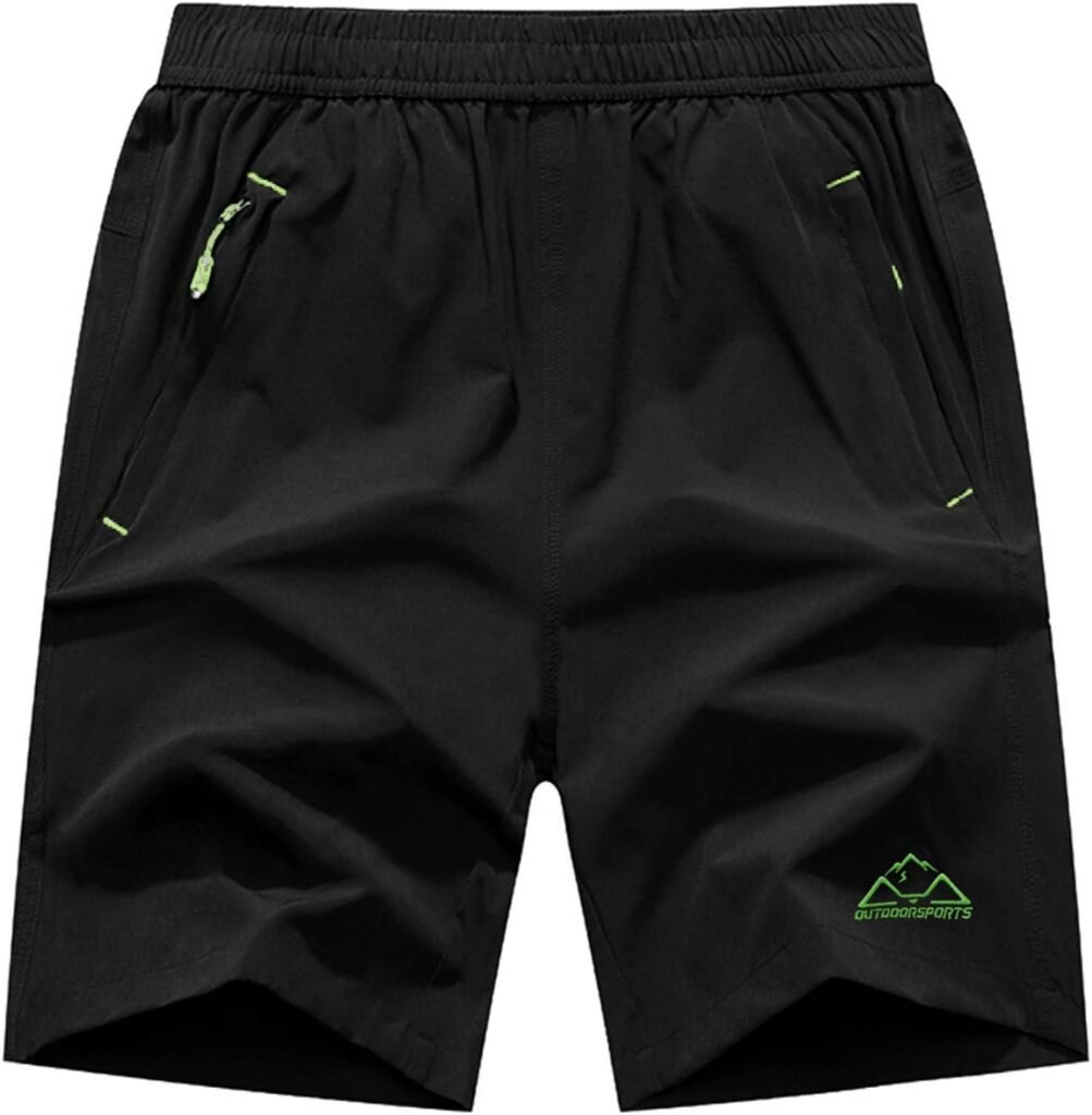 Rdruko Mens Quick Dry Hiking Shorts Lightweight Running Gym Outdoor Active Shorts with Zipper Pockets