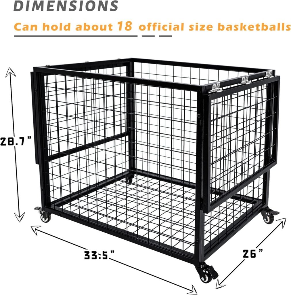 rehomerance Ball Cart Garage Sports Equipment Organizer with Lockable Lid, Basketball Storage Bin for Indoor Outdoor, Rolling Exercise Ball Cart Holder for Gym, School, Club