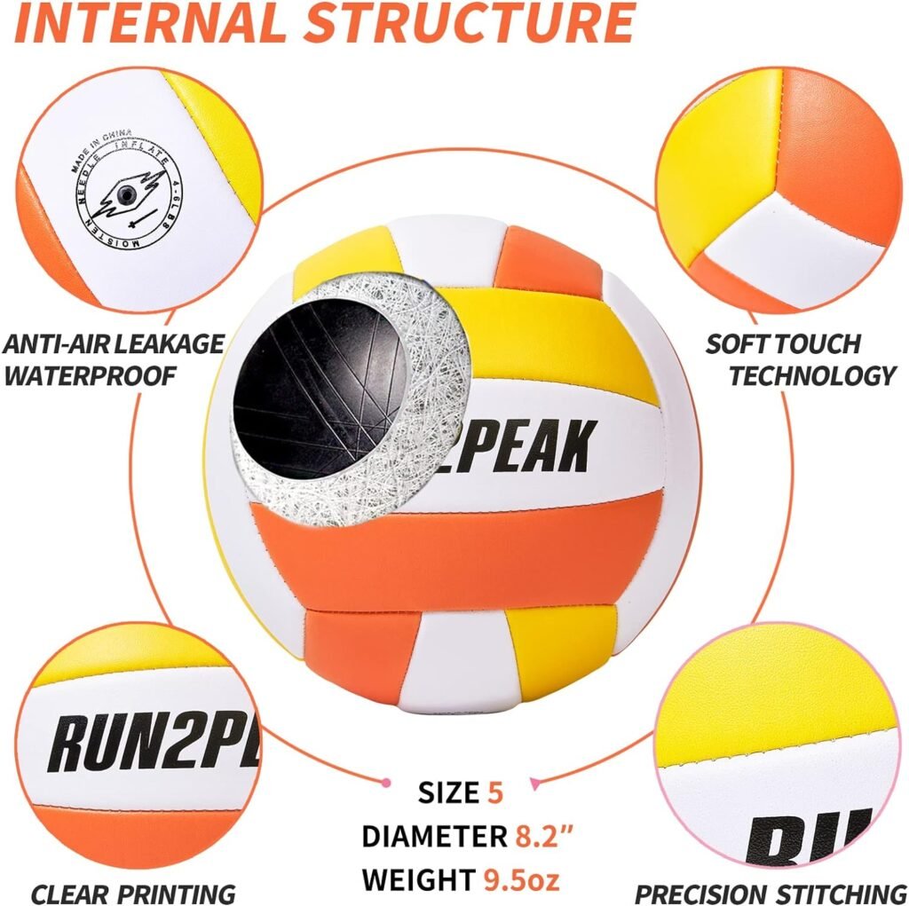 RUN2PEAK Soft Touch Volleyball Ball Gifts for Teen Girls Kids Youth Team Beginners Durable Volleyballs for Outdoor Indoor Beach Pool Water Play Official Size 5 Training Practice Volley Ball