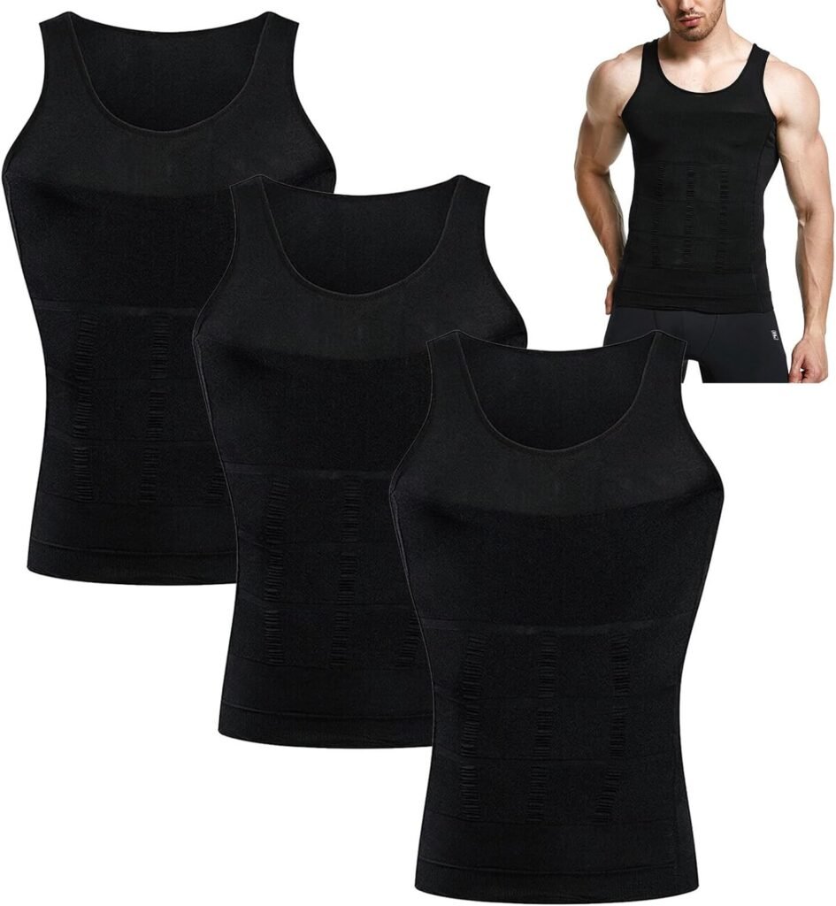 Sculptcore – Men’s Body Shaper Slimming Vest Abs Abdomen Compression Shirt Workout Tank Tops, Ionic Shaping Vest