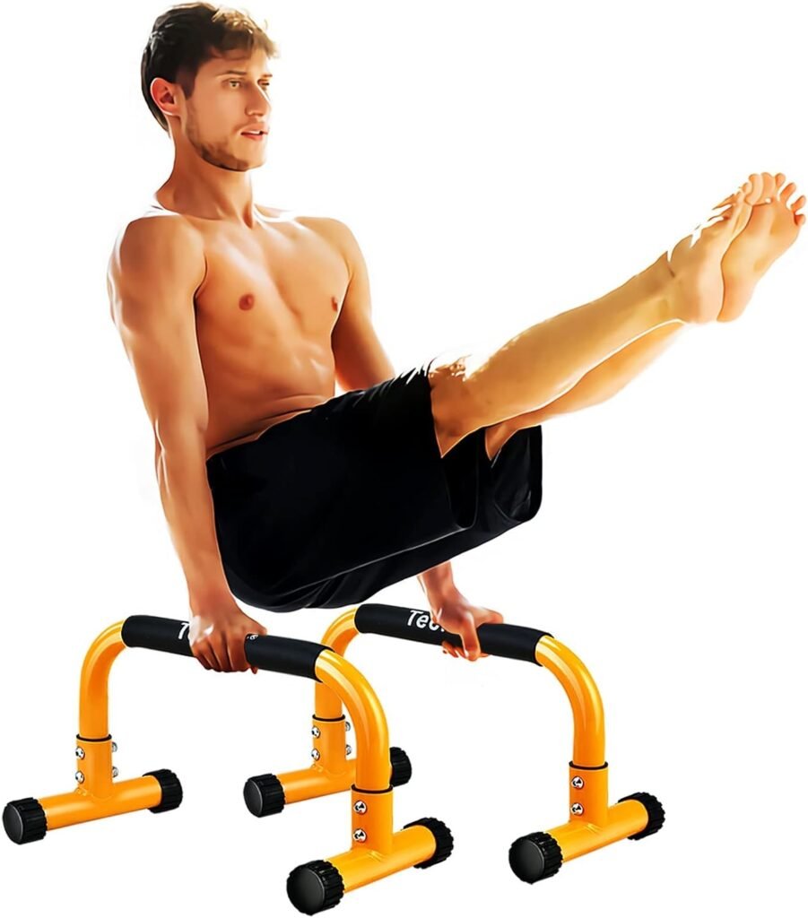 Teclor Steel Push Up Bar, 9.5in High Parallettes Bars Great for L-sit, Handstands, Full Planche  Dips, Heavy-duty No Wobbling Calisthenics Equipment MAX Capacity 660LBS, 1.5in Dia Save Wrist  Great Grip