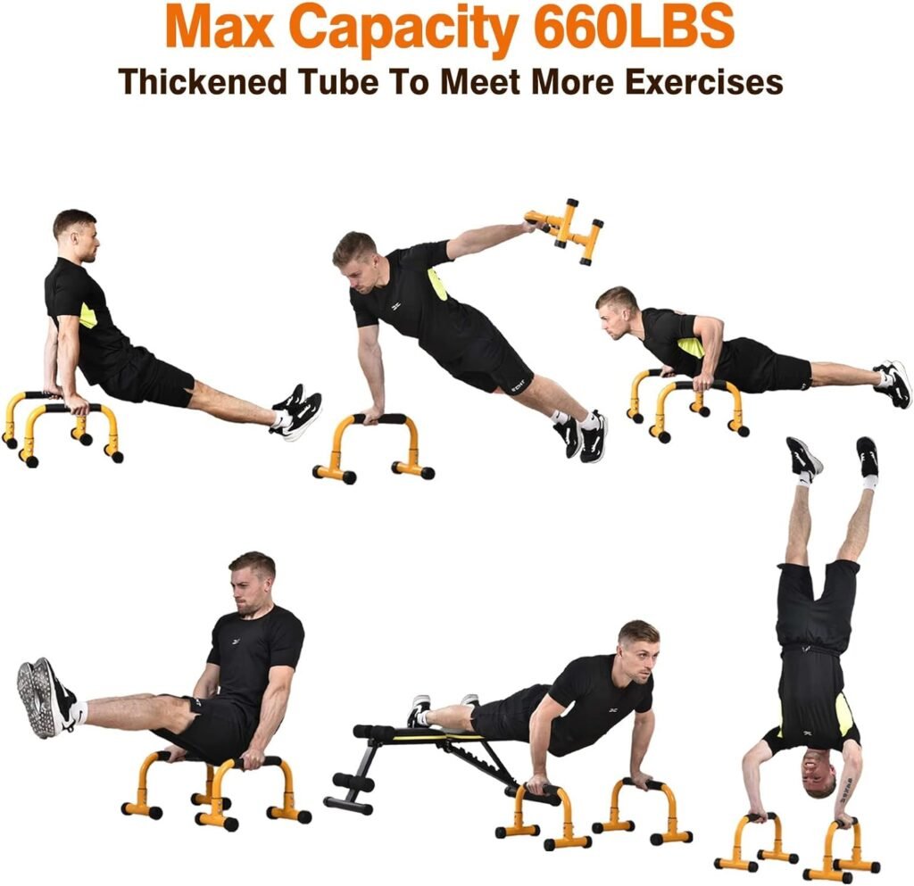 Teclor Steel Push Up Bar, 9.5in High Parallettes Bars Great for L-sit, Handstands, Full Planche  Dips, Heavy-duty No Wobbling Calisthenics Equipment MAX Capacity 660LBS, 1.5in Dia Save Wrist  Great Grip