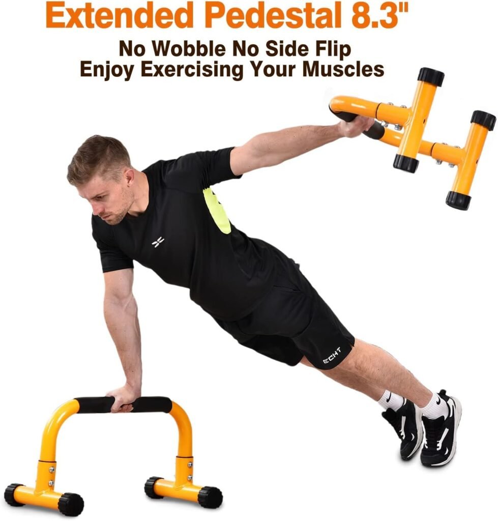 Teclor Steel Push Up Bar, 9.5in High Parallettes Bars Great for L-sit, Handstands, Full Planche  Dips, Heavy-duty No Wobbling Calisthenics Equipment MAX Capacity 660LBS, 1.5in Dia Save Wrist  Great Grip