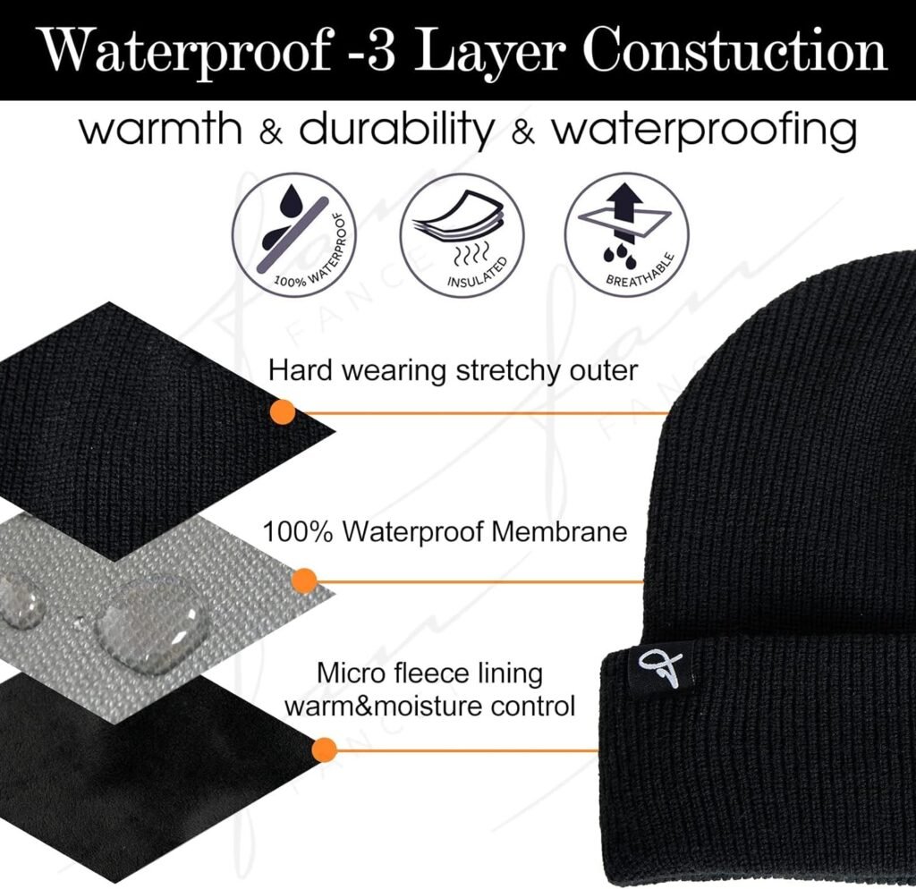 TOP-EX L/XL/XXL Waterproof Beanie Fleece Lined Hat for All-Weather Winter Warm