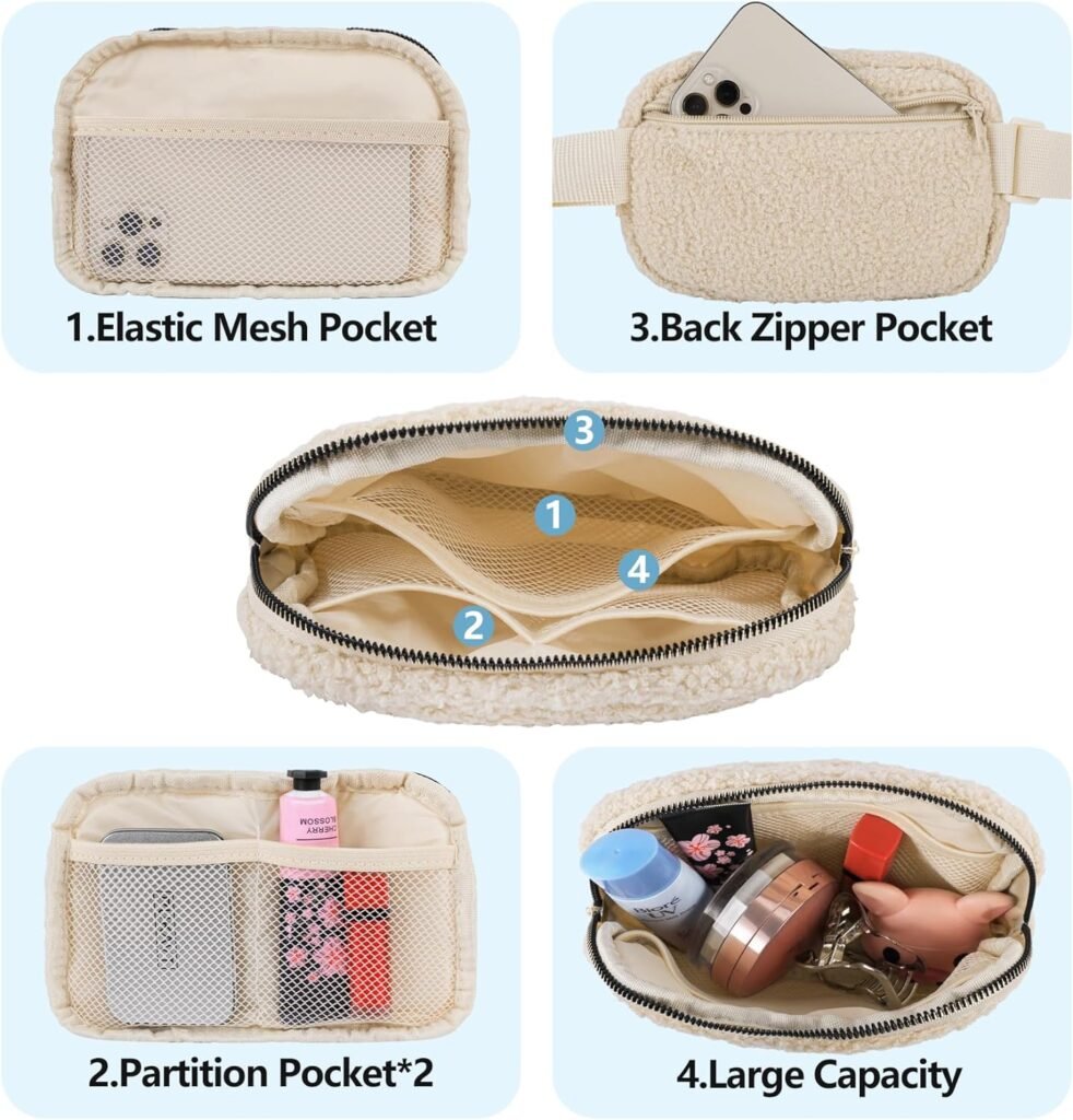 VOROLO Fleece Fanny Pack with Adjustable Strap for Women and Men Fanny Belt Bag, Waist Pack for Workout Running Traveling Hiking Sport Khaki