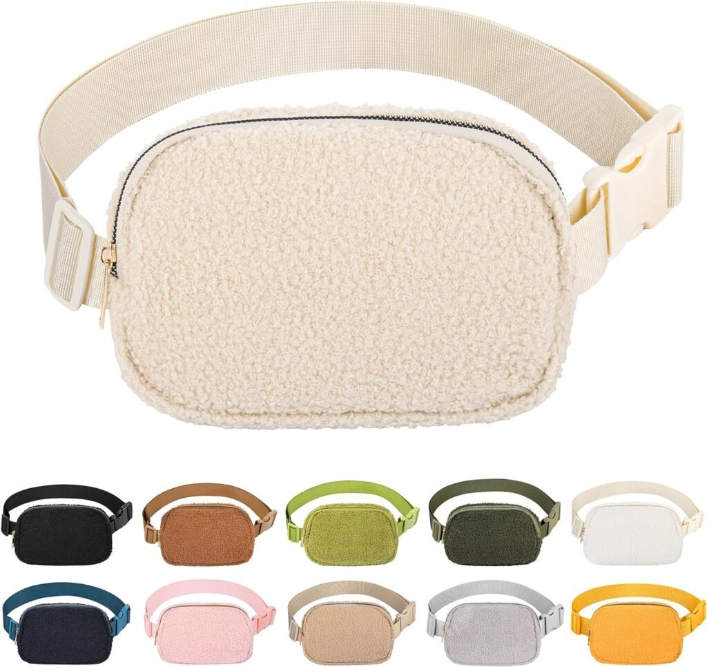 VOROLO Fleece Fanny Pack with Adjustable Strap for Women and Men Fanny Belt Bag, Waist Pack for Workout Running Traveling Hiking Sport Khaki