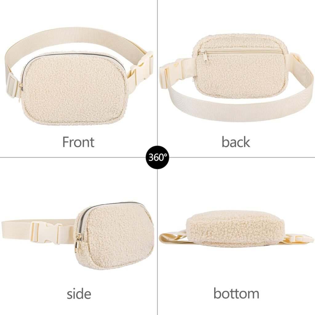 VOROLO Fleece Fanny Pack with Adjustable Strap for Women and Men Fanny Belt Bag, Waist Pack for Workout Running Traveling Hiking Sport Khaki