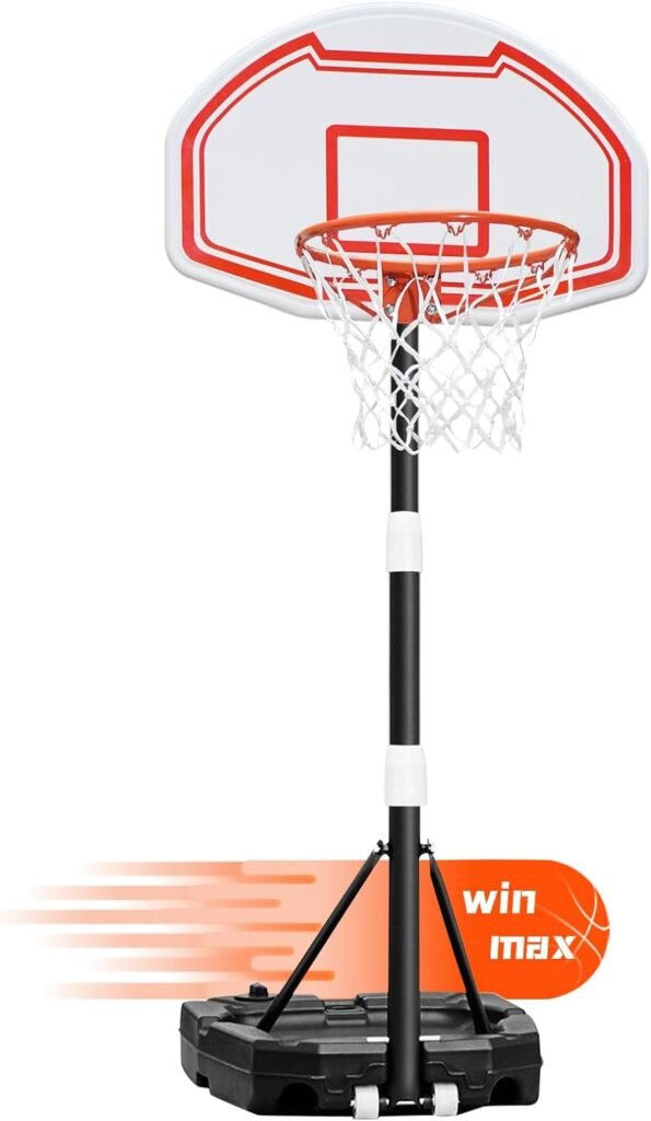 WIN.MAX Kids Basketball Hoop, 3.2 to 7.2FT Adjustable Height, Swimming Pool Basketball Hoop Outdoor 28in Backboard for Kids/Adults Indoor Outdoor