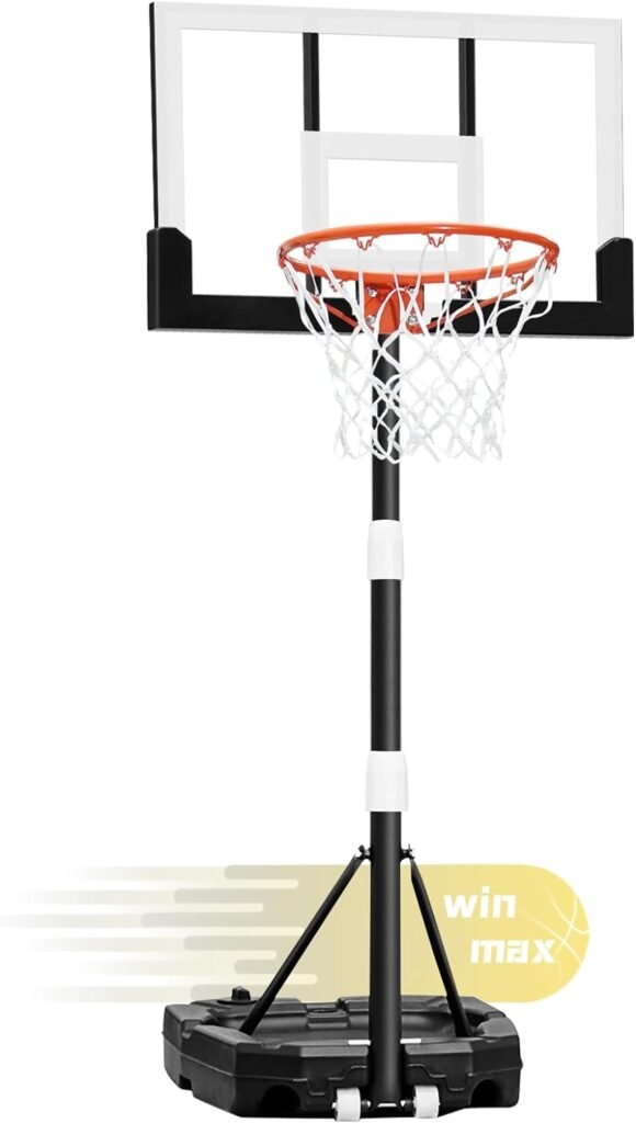 WIN.MAX Kids Basketball Hoop, 3.2 to 7.2FT Adjustable Height, Swimming Pool Basketball Hoop Outdoor 28in Backboard for Kids/Adults Indoor Outdoor