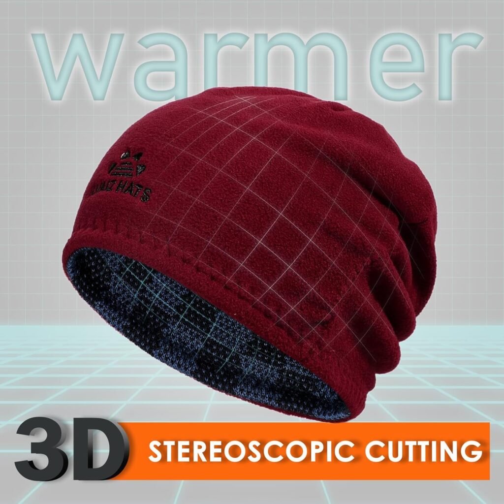 Winter Beanie Hat for Men Women Fleece Lined Thick Warm Plaid Knitted Skull Beanie Reversible Outdoor Windproof Ski Watch Cap