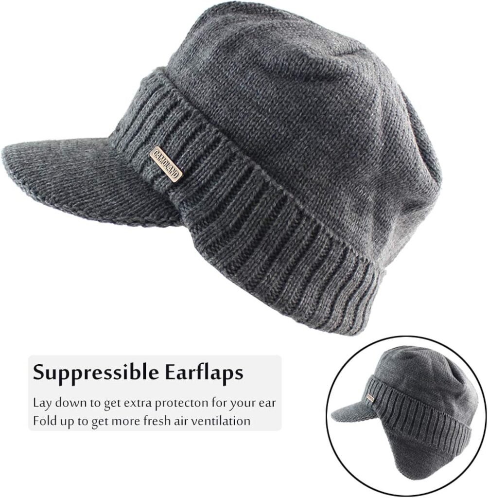 Winter Beanie w/Visor  Earflaps for Men Outdoor Fleece Hat Scarf Set