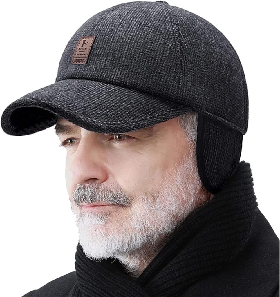 Winter for Men Outdoor Hat, Adjustable Warm Sport Golf Baseball Cap Hats Dad Caps Earflaps Thicken 55-60CM