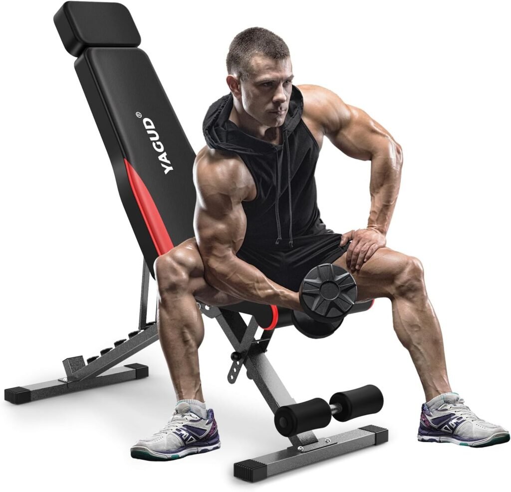 Yagud Weight Bench for Home Gym, Adjustable Multi-purpose Workout Bench Press, 880 Lb Stable Decline Incline Bench for Full Body Exercise, 3 Sec Fast Folding Strength Training Sit up Bench