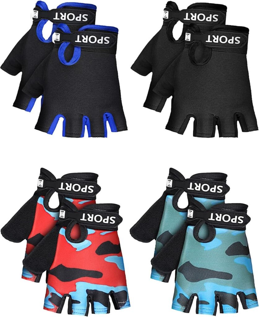 4 Pairs Kids Half Finger Cycling Gloves Non Slip Sports Gloves for Summer Outdoor Sports Children