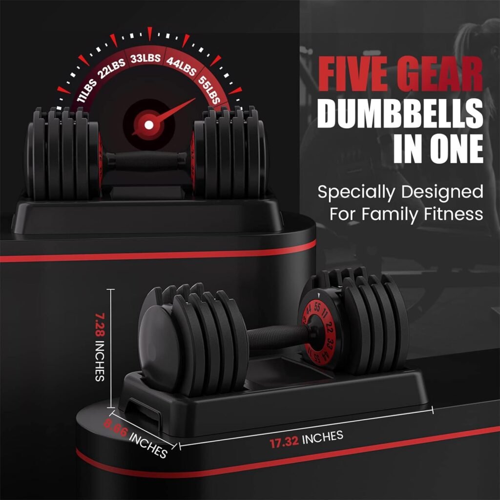 Adjustable Dumbbell 25/55LB Single Dumbbell Weight, 5 in 1 Free Weight Dumbbell with Anti-Slip Metal Handle, Suitable for Home Gym Exercise Equipment