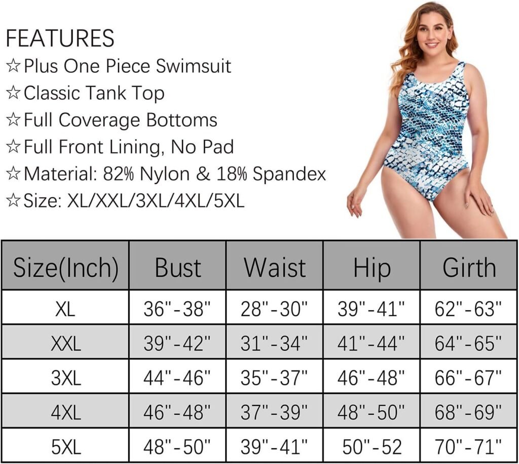 Annbon Womens One Piece Swimsuit Retro Plus Size Bathing Suit Conservative Monokini Swimwear