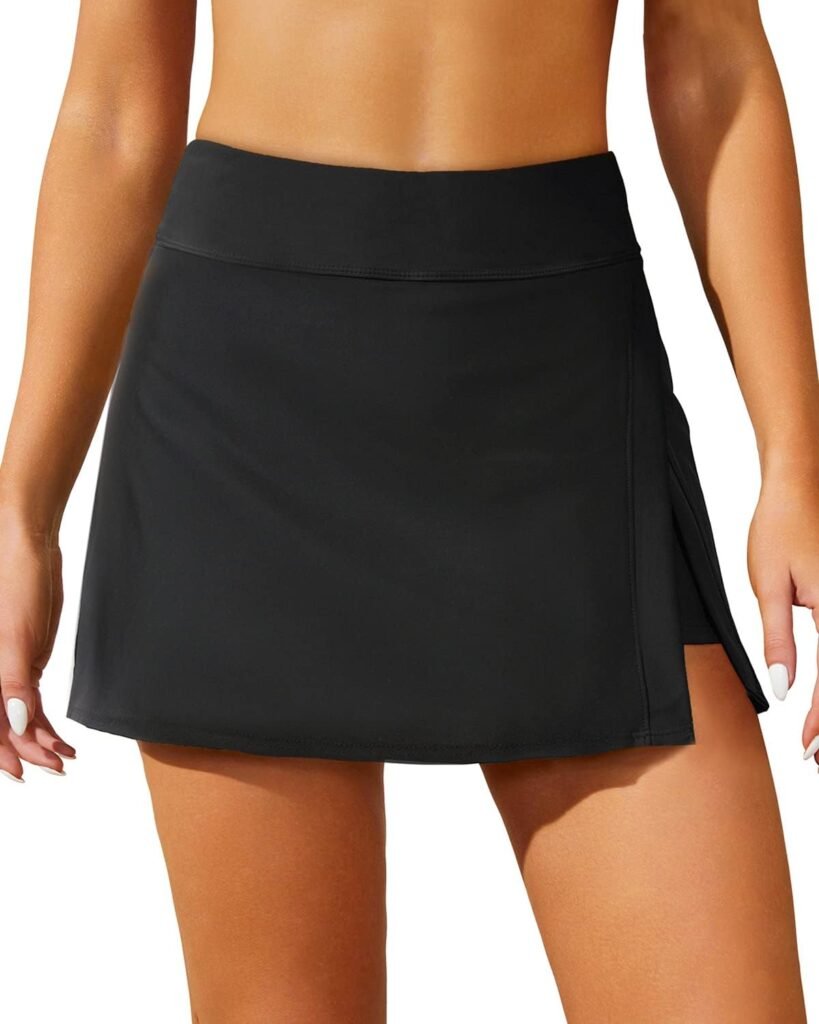 Aqua Eve Women Swim Skirt Tummy Control Swimsuit Skirt with Built-in Shorts High Waisted Split Swim Bottom