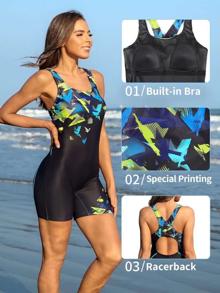 ATTRACO Womens Boyleg Sport One Piece Swimsuit Athletic Swimwear Training Bathing Suit