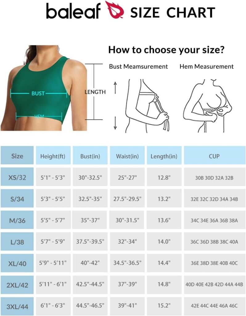 BALEAF Womens Swim Bra Modest High Neck Bikini Tops Quick Dry UPF 50+Bathing Suit Sports Workout Removable Padded