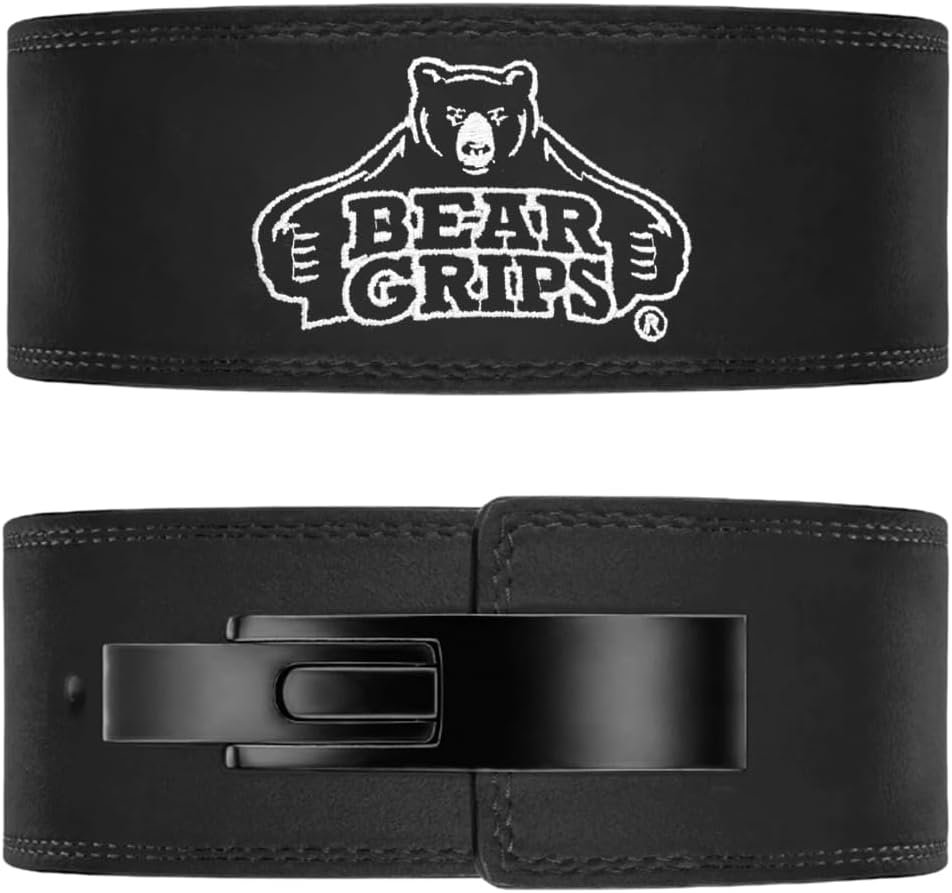 Bear Grips 10mm Suede Leather Lever Weight Lifting Belt, Perfect for Gym, Squats, Weights, For Men and Women, Gym Accessories, Powerlifting Belt, Deadlifts, Bodybuilding (Black)