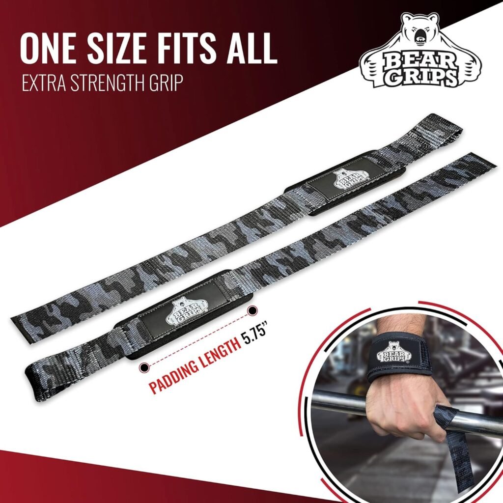 Bear Grips Lifting Straps for Weightlifting - Wrist Straps for Weightlifting, Gym Straps, Deadlift Straps for Weight Lifting Support, Strength Training and Powerlifting Accessories