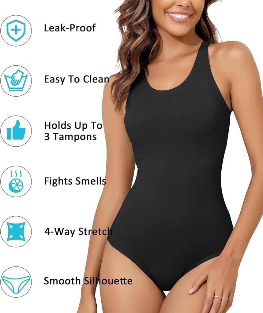 Beautikini Period Swimwear Womens One Piece Leakproof Menstrual Bathing Suit Racerback Training Swimsuit for Teens Girls